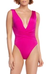 Trina Turk Solid Wrap Front One Piece Swimsuit In Berry