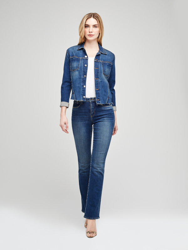 L Agence L Agence Janelle Slim Fit Raw Denim Jacket In Meridian Modesens