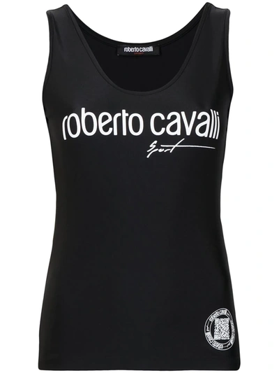 Roberto Cavalli Lace-up Logo Tank Top In Schwarz