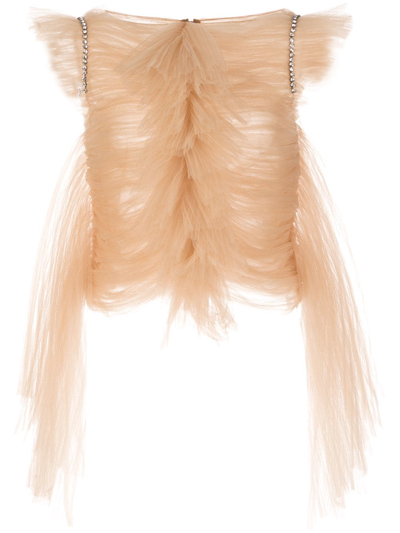 Khaite Dionne Crystal-embellished Ruffled Tulle Top In Nude