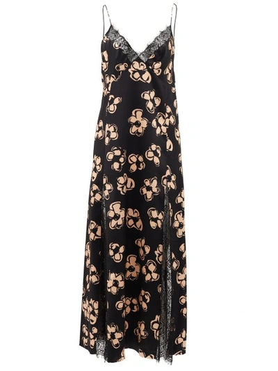 Marina Moscone Lace-trim Floral-print Satin Slip Dress In Black Pale Peach