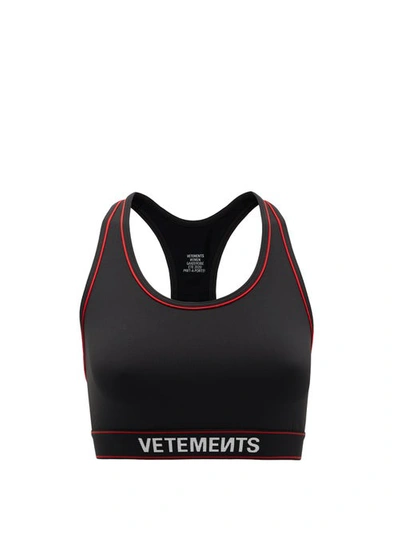 Vetements Logo-jacquard Racerback Stretch Jersey Cropped Top In Black