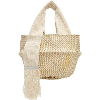 Jw Anderson Anchor-logo Scarf-handle Woven Basket Bag In Neutrals