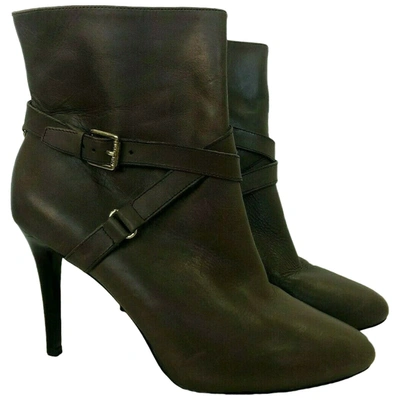 Pre-owned Lauren Ralph Lauren Leather Buckled Boots In Grey