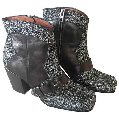 Pre-owned Coach Glitter Western Boots In Silver