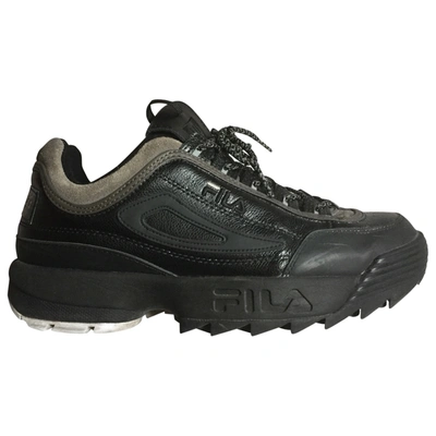Pre-owned Fila Leather Low Trainers In Black