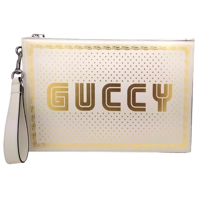 Pre-owned Gucci Guccy Clutch Leather Clutch Bag In Ecru