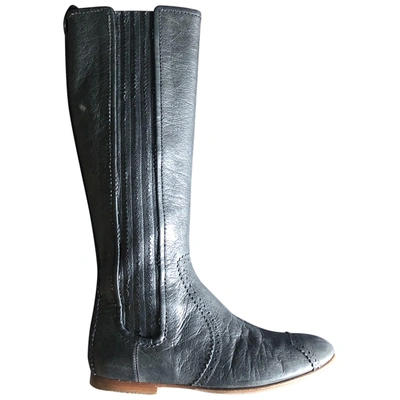 Pre-owned Balenciaga Leather Boots In Grey