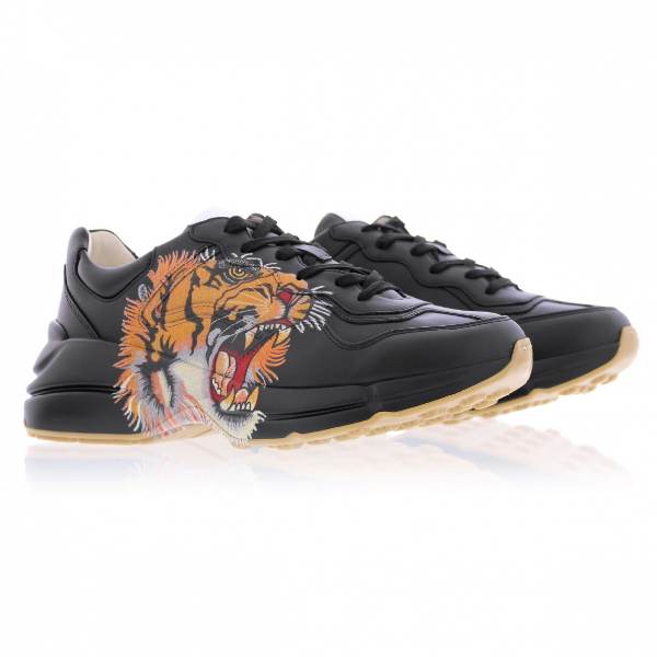 Pre-Owned Gucci Rhyton Black Leather Trainers | ModeSens