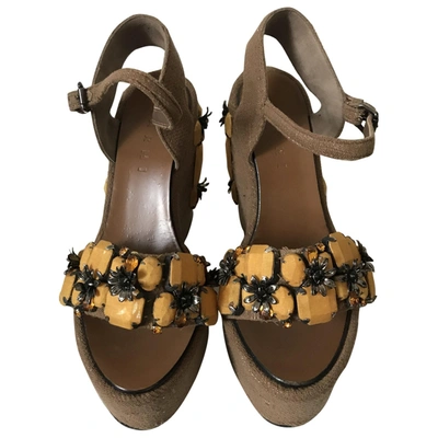 Pre-owned Marni Cloth Sandals In Khaki