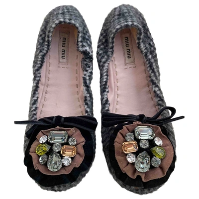 Pre-owned Miu Miu Leather Ballet Flats In Grey