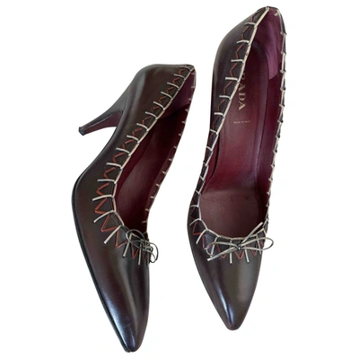 Pre-owned Prada Leather Heels In Burgundy