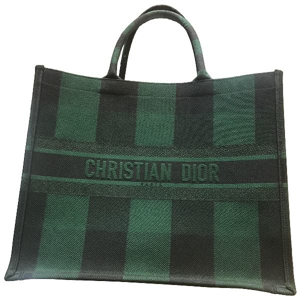 Pre-owned Dior Book Tote Green Cloth Handbag | ModeSens