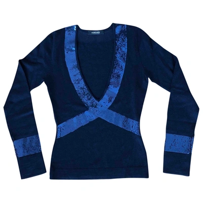 Pre-owned Versace Wool Jumper In Blue
