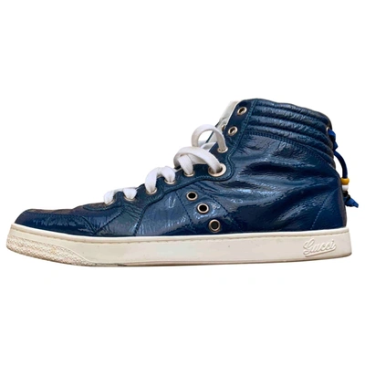 Pre-owned Gucci Patent Leather High Trainers In Navy