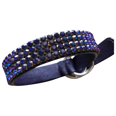 Pre-owned Swarovski Leather Bracelet In Purple