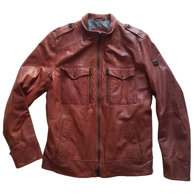 Pre-owned Hugo Boss Leather Jacket In Brown