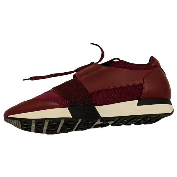 Pre-Owned Balenciaga Race Burgundy Leather Trainers | ModeSens