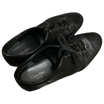 Pre-owned Calvin Klein Collection Leather Low Trainers In Black