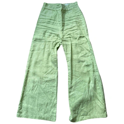 Pre-owned Faithfull The Brand Linen Straight Trousers In Green