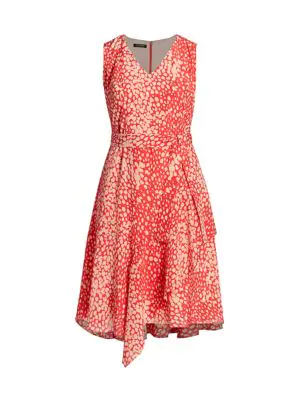 Lafayette 148 Telson Speckle Print Sleeveless Silk Dress 