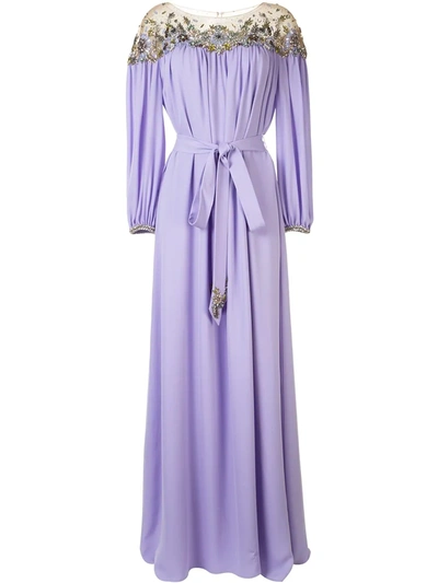 Marchesa Embellished Kaftan Gown In Purple