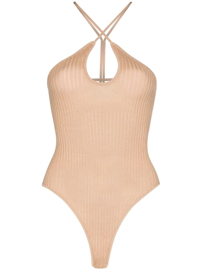 Dodo Bar Or Cut-out Ribbed Bodysuit In Neutrals