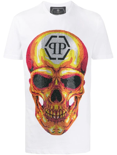 Philipp Plein Embellished Skull Short Sleeve T-shirt In White