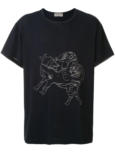 Yohji Yamamoto Asakura Printed T-shirt In Blue