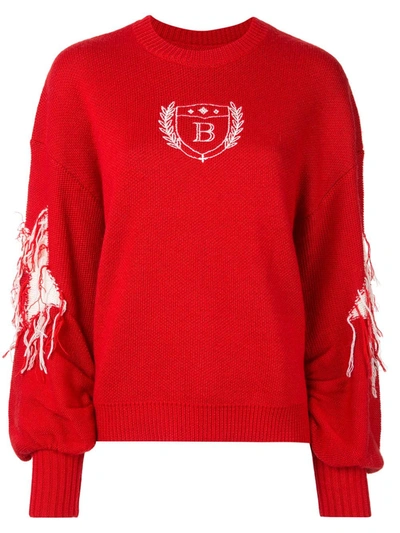 Bapy Embroidered Crew Neck Jumper In Red