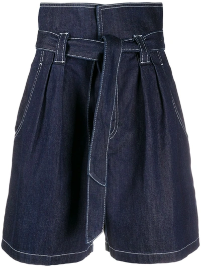 Temperley London Fontana Paperbag-waist High-rise Shorts In Blue