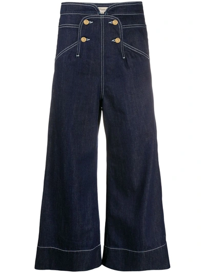 Temperley London Fontana High-rise Wide-leg Cropped Jeans In Blue