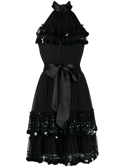 Temperley London Sylvan Chiffon Halterneck Dress In Black