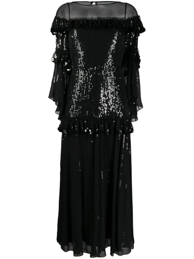 Temperley London Sylvan Tiered Sequin Chiffon Midi Dress In Black