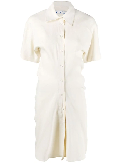 Off-white Ruched Shirt Dress In Neutrals