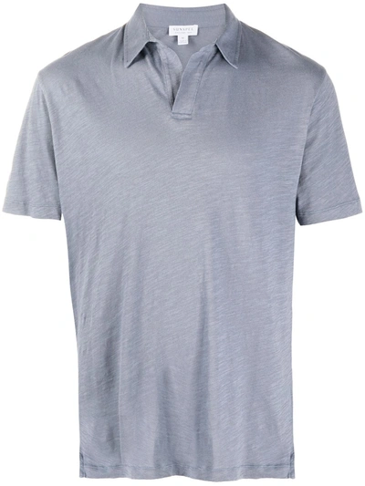 Sunspel Short Sleeve Polo Shirt In Blue