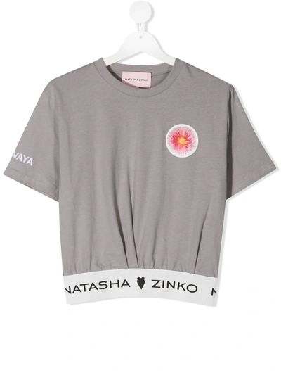 Natasha Zinko Kids' Delovaya Cropped T-shirt In Gray