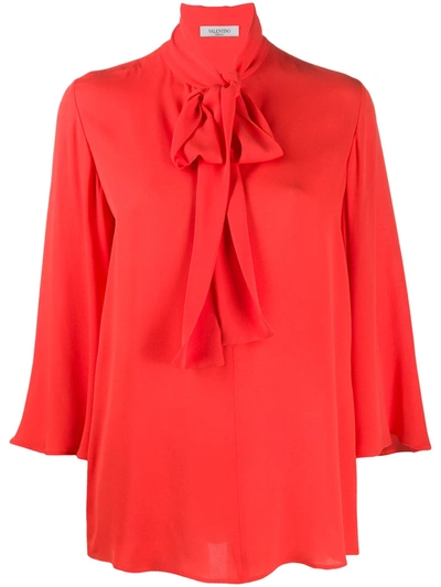Valentino Pussybow Flared Sleeves Blouse In Orange