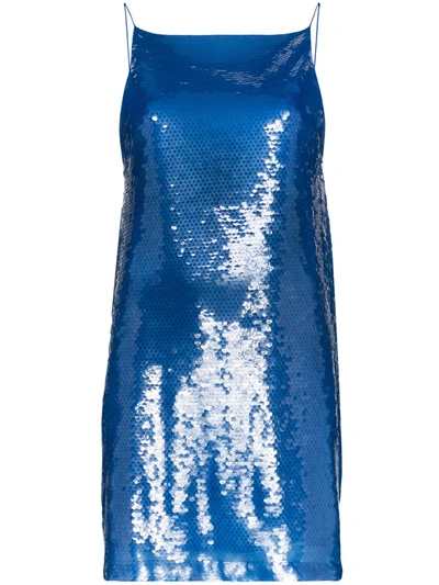 Eckhaus Latta Low Back Sequin Slip Dress In Blue