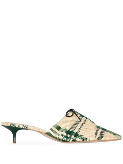 Rosie Assoulin Neutral And Green 30 Pleated Plaid Ballerina Mules In Neutrals