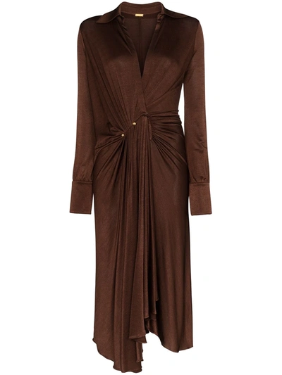 Dodo Bar Or Lorenne Pleated Draped Stretch-satin Jersey Wrap Dress In Brown