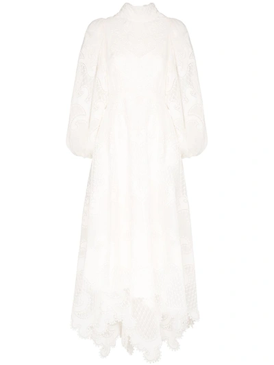 Zimmermann Brightside Embroidered Midi Dress  In White