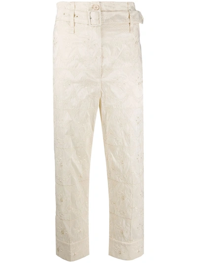Simone Rocha Embroidered Cropped Trousers In Neutrals