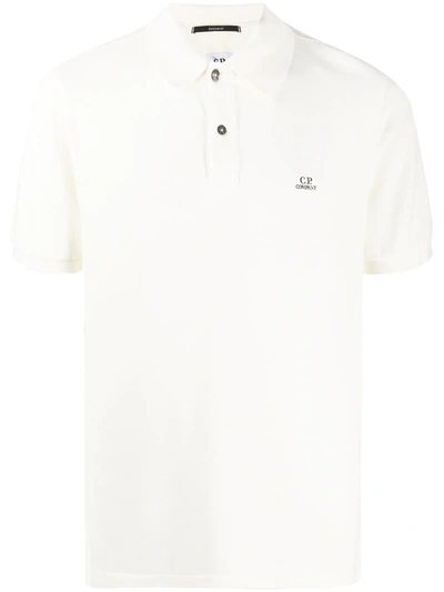 C.p. Company Embroidered Logo Polo Shirt In White