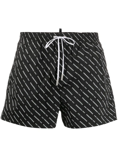 Dsquared2 All Over Logo Swim Shorts In Black