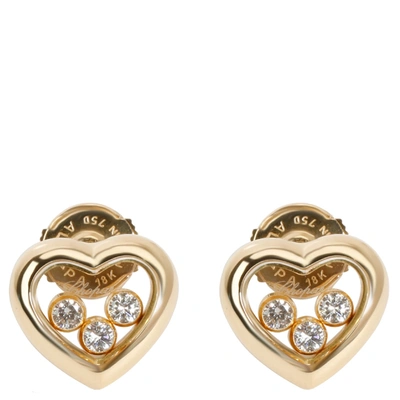 Pre-owned Chopard Happy Hearts Diamond 0.18 Ctw 18k Yellow Gold Earrings