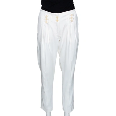 Pre-owned Stella Mccartney Cream Coated Silk Button Detail Tapered Trousers S