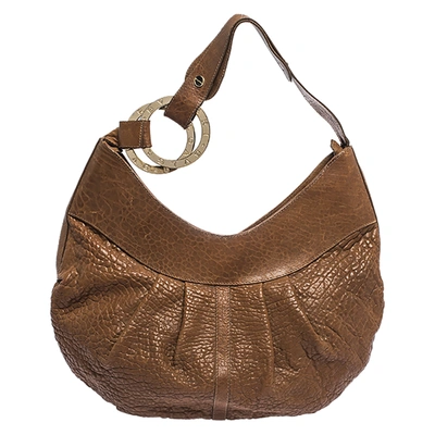 Pre-owned Bvlgari Brown Pleated Leather Hobo