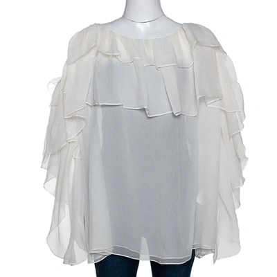 Pre-owned Chloé Milk Silk Chiffon Lace Shoulder Detail Blouse S In Cream