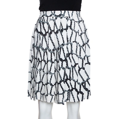 Pre-owned Joseph Monochrome Rope Printed Silk Pleated Skirt M In White